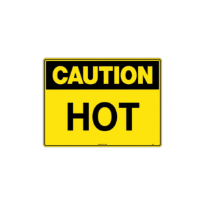 240x180mm - Self Adhesive - Blk/Ylw - Caution Hot