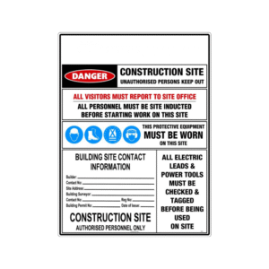 1200x800mm - Corflute - Construction Site Safety Requirements  [With Building Site Contact Informati